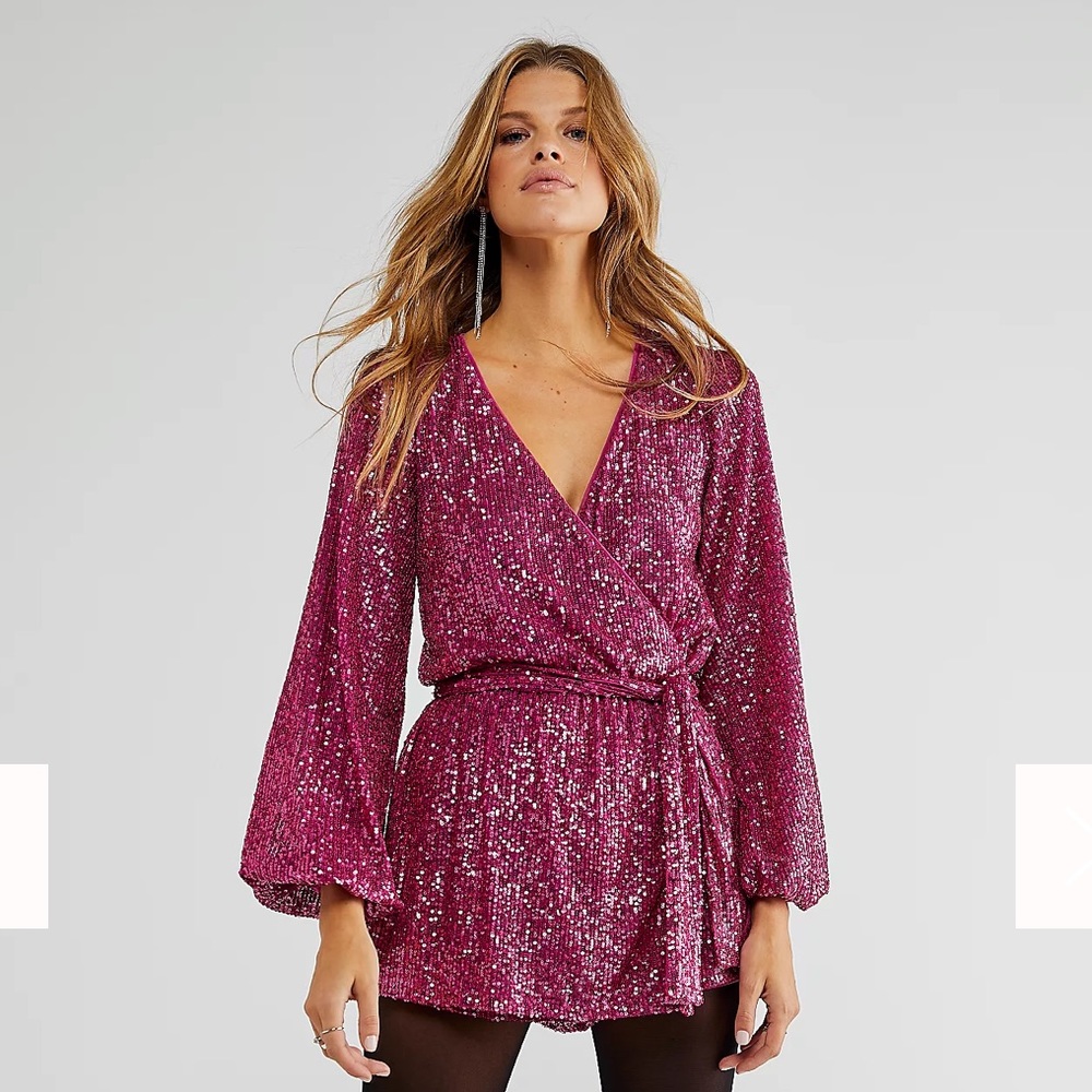 FREE PEOPLE Pink Sequin Romper NWT